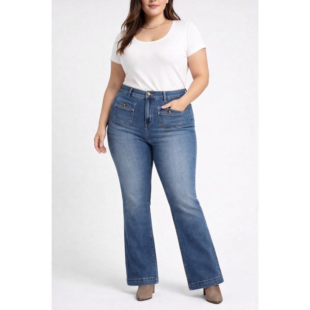 Nanette Lepore Belle Bootcut Jeans 20W High Rise Medium Wash Curvy Mom Casual